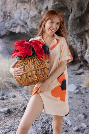 Monica I poses nude in rocky outdoor cave spreading her legs and showing her pussy with sneakers on — Monica I #1