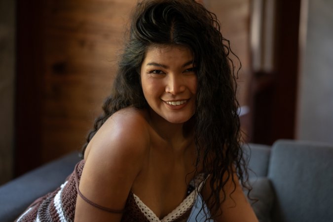 Kate AP bares it all in her solo bedroom tease, bending and posing on the couch with raw desire — Kate AP #1