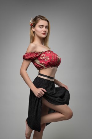 Marria Leeah stands bare in studio heat, red lace slipping as she poses with flower crown command — Marria Leeah #1