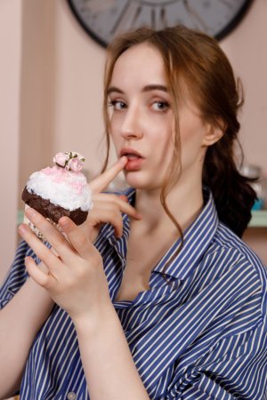 Polly Yangs bakes up a storm in a blue striped shirt then strips bare for solo tease in the bakery — Polly Yangs #3