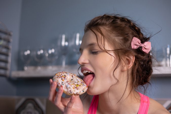 Aphilia starts innocent with donuts in pink lingerie then goes fully nude posing in the kitchen — Aphilia #1