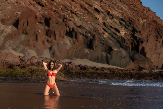 Sensual Demi Fray bares all on rocky shore, red bikini teased then shed in golden light — Demi Fray #6
